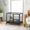 Heavy Duty Metal Dog Kennel with Bowl Holder Wheels and Removable Tray for Medium to Large Dogs Secure Black